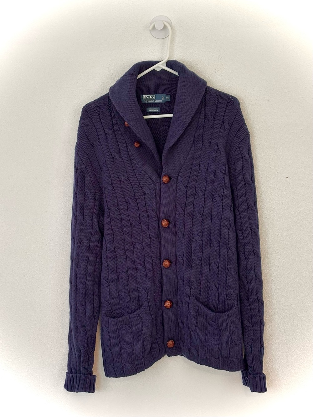 Polo by Ralph Lauren Navy blue Cable-Knit Shawl Collar Cardigan.